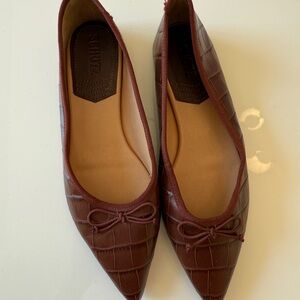 SCHUTZ Dark Brown Croc-Patterned Flats